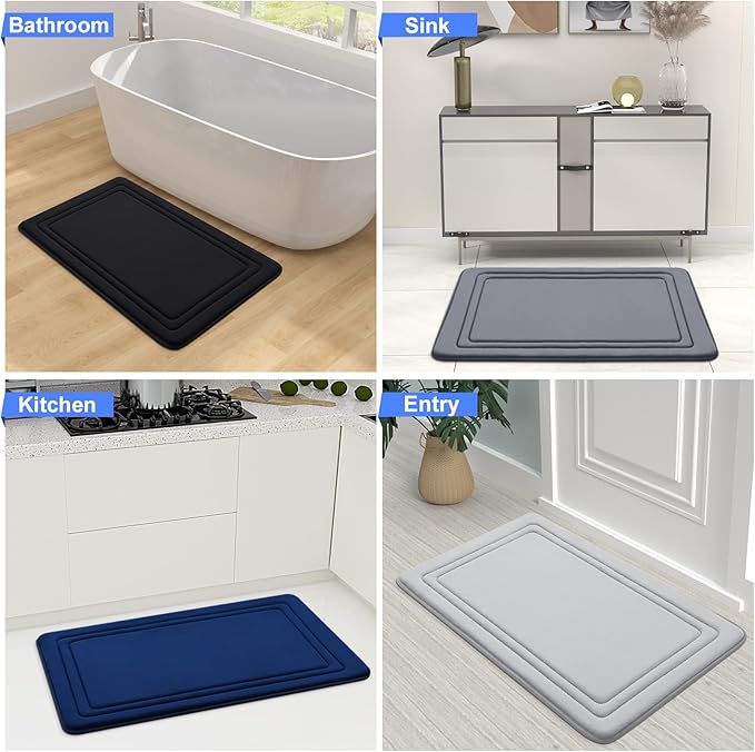 Grandaily Memory Foam Bath Mat Rug 30x20, Ultra Soft, Non-Slip and Absorbent Bathroom Rugs, Machine Wash Dry, Comfortable Bath Carpet for Bathroom Floor, Tub and Shower, Dark Grey