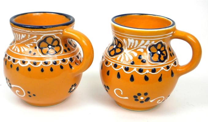 Encantada Handmade Hand-Painted Authentic Mexican Pottery Mugs (2-Pack, Mango Beaker)