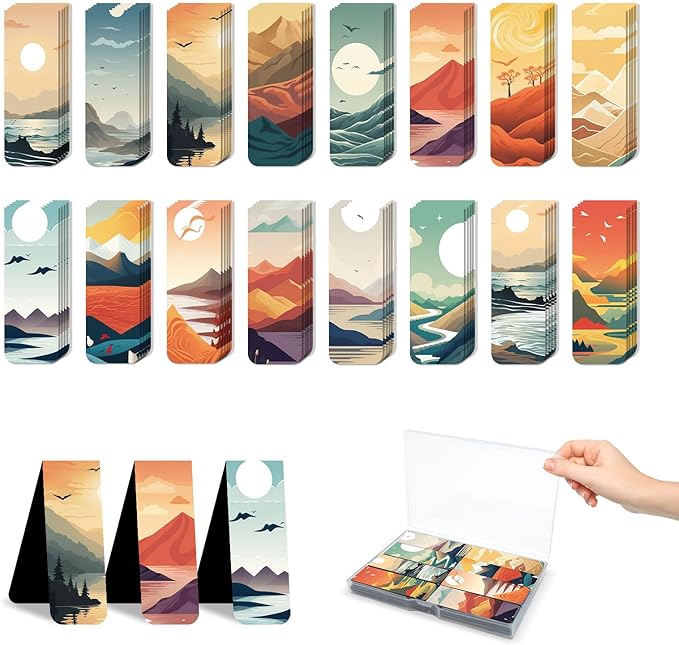 48 Pieces Magnetic Bookmarks Magnet Page Markers - Book Marks for Reading Women & Men with Storage Boxes - Cute Magnet Bookmark Clips for Reading Pleasure(Landscape)