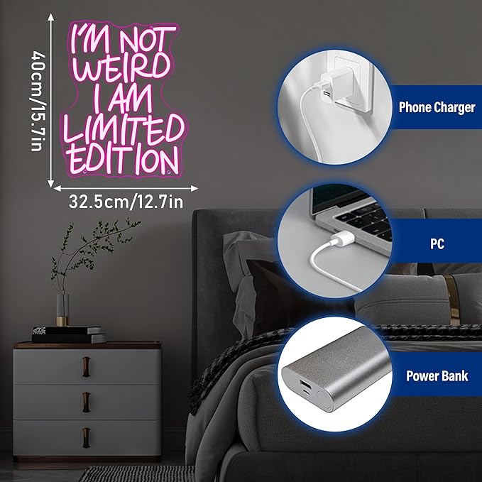 I'm Not Weird, I'm Limited Edition LED Neon Sign, Dimmable Funny Pink Inspirational Quote Neon Light Signs, Pop Art Preppy Wall Art for Bedroom Man Cave Game Room Wall Decor(12.7 * 15.7in)