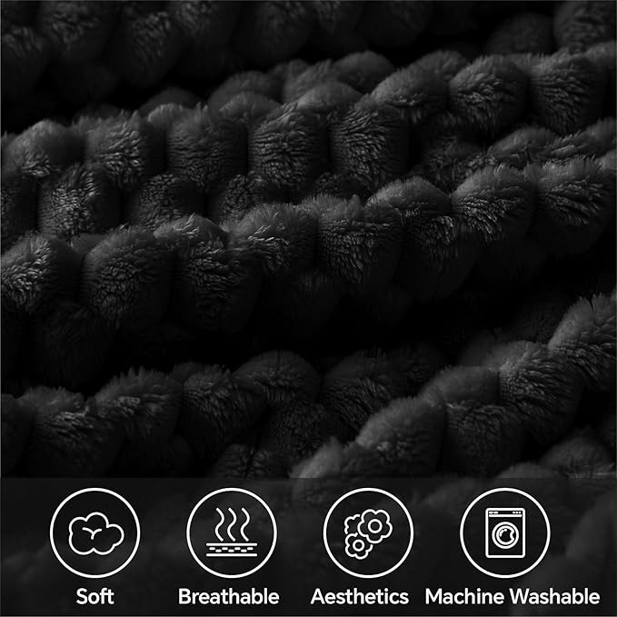 BEDELITE Fleece Blanket Twin Size for Bed Couch, 3D Jacquard Decorative Black Throw, Soft and Cozy Warm Plush Fuzzy Blanket All Seasons Suitable, 60x80Inches