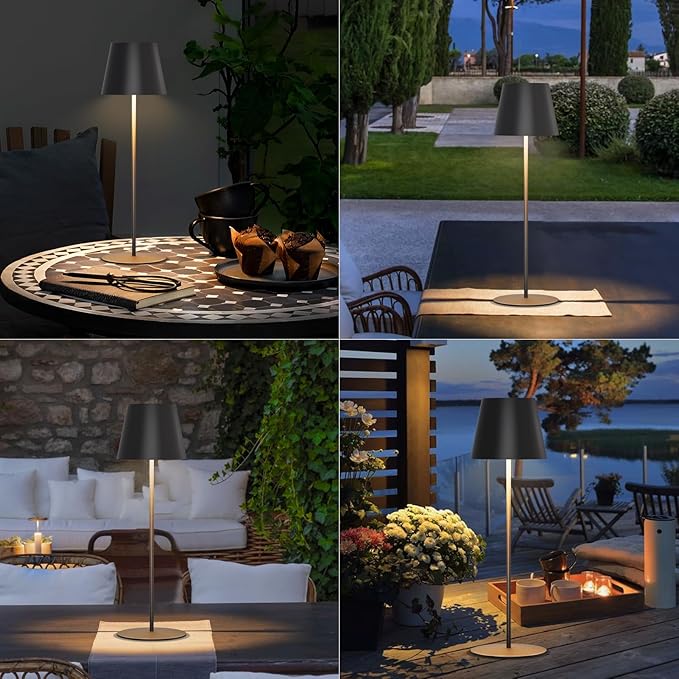uuffoo 2 Pack Cordless Rechargeable Table Lamps, 5200mAh Battery Powered Outdoor Table Lamps with 3 Colors Stepless Dimming, Desk Night Light for Restaurant, Patio, Bedroom, Bar (Black)