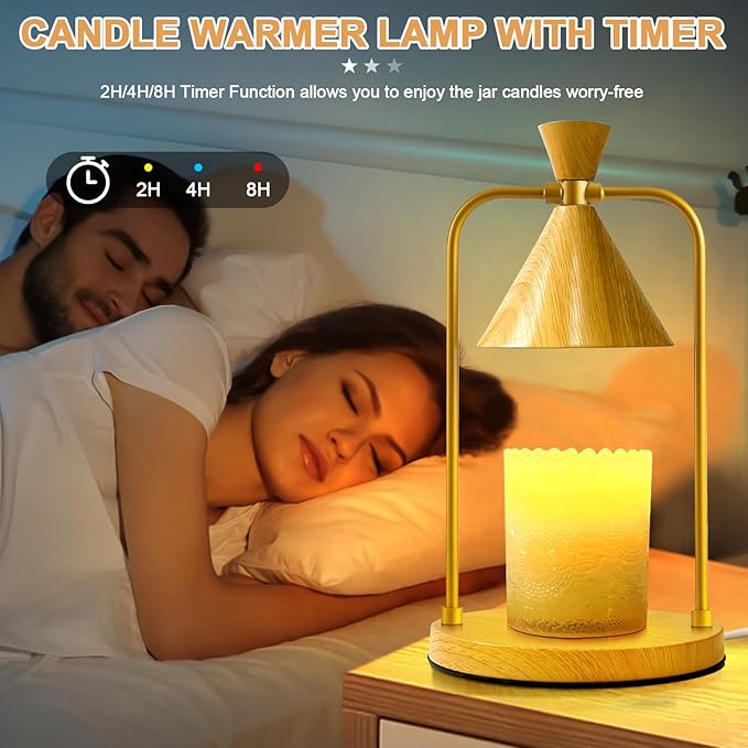 Candle Warmer Lamp with Timer Dimmer, Birthday Gifts for Women Mom, House Warming Gifts New Home Room Decor, Plug-in Operated Wax Melt Warmer for Scented Jar Candles with 2 Bulbs