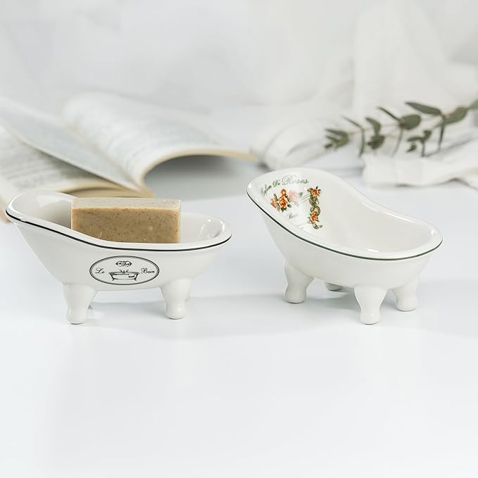 1 Piece 5.6" Ceramic Mini Clawfoot Slipper Bathtub Soap Dish Vintage Decortative Soap Dish