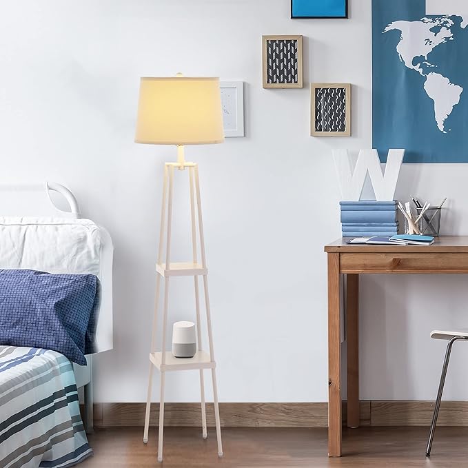 Catalina Lighting 19305-001 Modern Etagere Floor Lamp with Shelves, Standing Lamp, Living Room Light with Shelving, LED Bulb NOT Included, 58", White