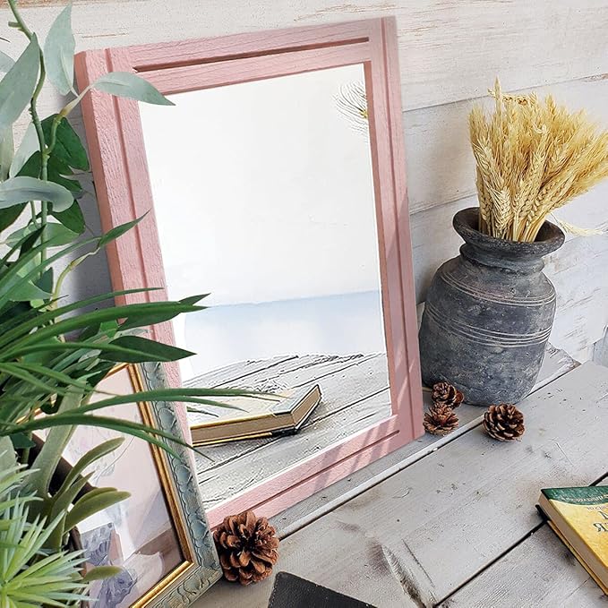 AAZZKANG Rectangle Mirror with Wood Framed Modern Farmhouse Hanging Wall Mirrors Decor for Bedroom Bathroom Living Room Home Entryway Large 20"x16"