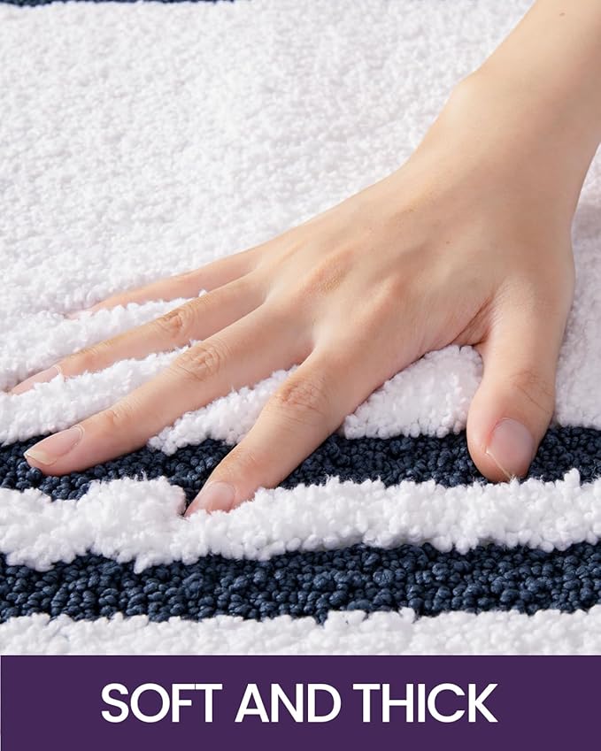 DEXI Oval Bath Mats for Bathroom, 24x43 Absorbent Bath Mat, Washable Microfiber Bathroom Rug with Non Slip Backing for Shower Floor, Navy
