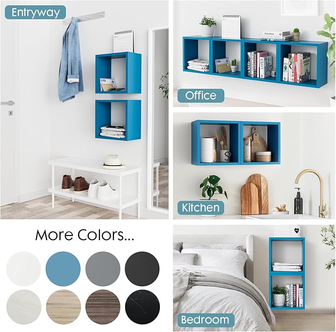 Kaboon Cube Floating Shelves Set2, Display Shelves Wall Mount 7.75" D x 12.5" W x 12.5" H, (Cyan, Square 2 Cubes)