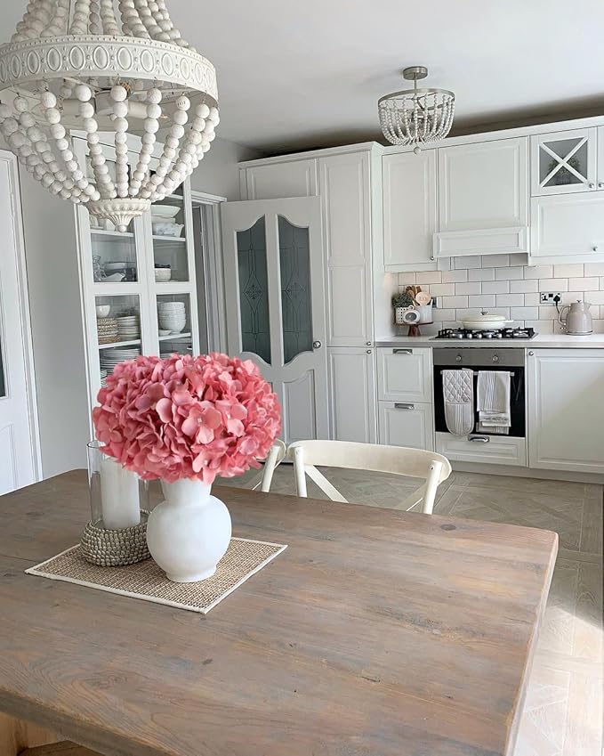 5Pcs 20Inch Large Pink Silk Hydrangea, Cameo Brown Lifelike Artificial Flower Heads with Stems Fake Hydrangeas Flowers for DIY Wedding Baby Showers Centerpiece Home Decor