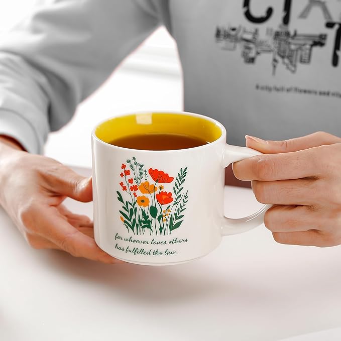 Christian Ceramic Mug Set of 4 – 15oz Inspirational Coffee Mugs with Scripture Quotes – Unique Religious Gift for Home, Office, or Church