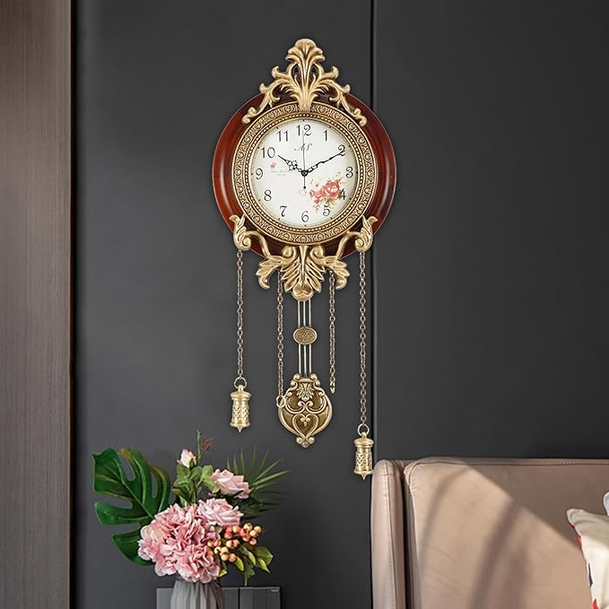 Aero Snail Wall Clock with Swinging Pendulum, Vintage Retro Style, Solid Wood Metal Art Workmanship, Imported Mechanism, Silent Non Ticking for Home Living Bedroom Kitchen, W205C