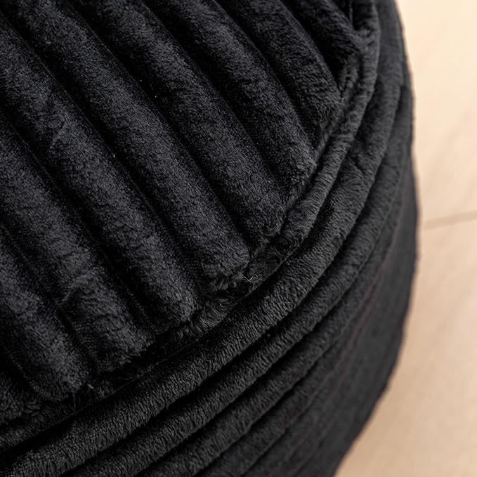 Asuprui Pouf Ottoman Unstuffed Ottoman Foot Rest Floor Pouf 20x20x12 Inches Round Bean Bag Chair Foldable Floor Chair Storage for Living Room Bedroom Black Stripe