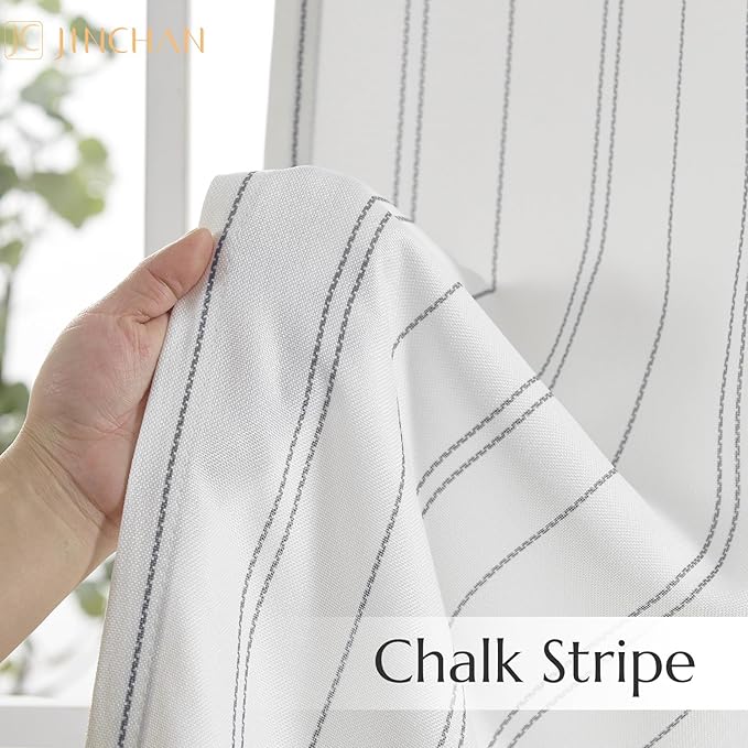 Jinchan Grey and White Striped Curtains 96 Inches Long for Living Room Bedroom - Pinstripe Privacy Light Filtering Rod Pocket Modern Window Curtain Set 2 Panels