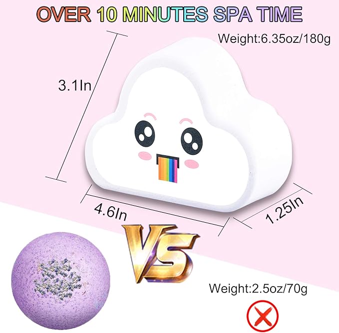 Rainbow Bath Bomb Gift Set, Organic & Natural Rainbow Cloud SPA Bath Bombs for Aromatherapy Relaxation Soak to Moisturize Skin, for Christmas Gifts for Women and Kids
