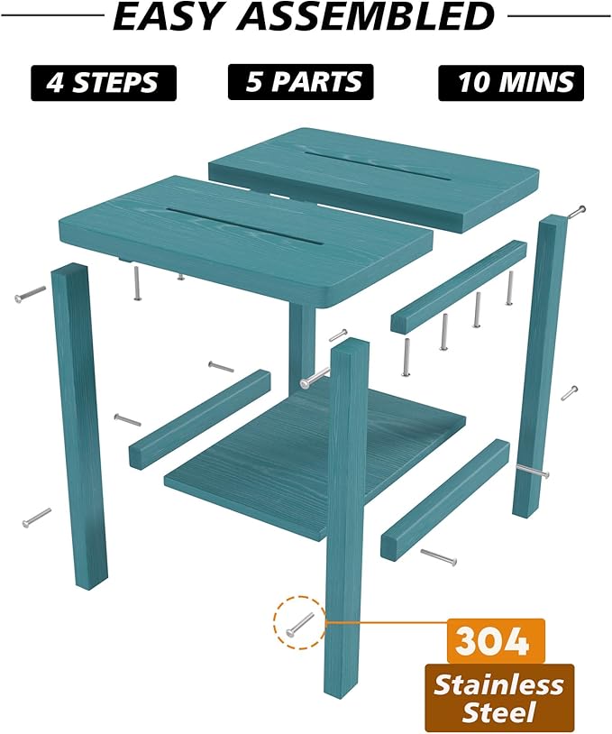 2-Tier Adirondack Square Outdoor Side Table, Pool Composite Patio Table, Weather Resistant End Table for Patio, Backyard, Pool, Easy Maintenance - Aruba