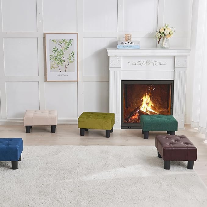 BRIAN & DANY Small Foot Stool, Leather Foot Stools with Legs, Stable Small Footstool for Living Room, Brown