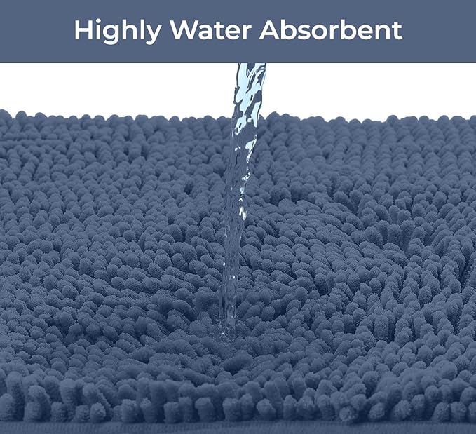 LuxUrux Bathroom Rugs Sets 2 Piece: Quick Dry, Soft Plush Anti-Slip, Super Absorbent. Includes Rectangular (31x20 inches) & U-Shaped Toilet Mat (20x20 inches) | Medium Blue