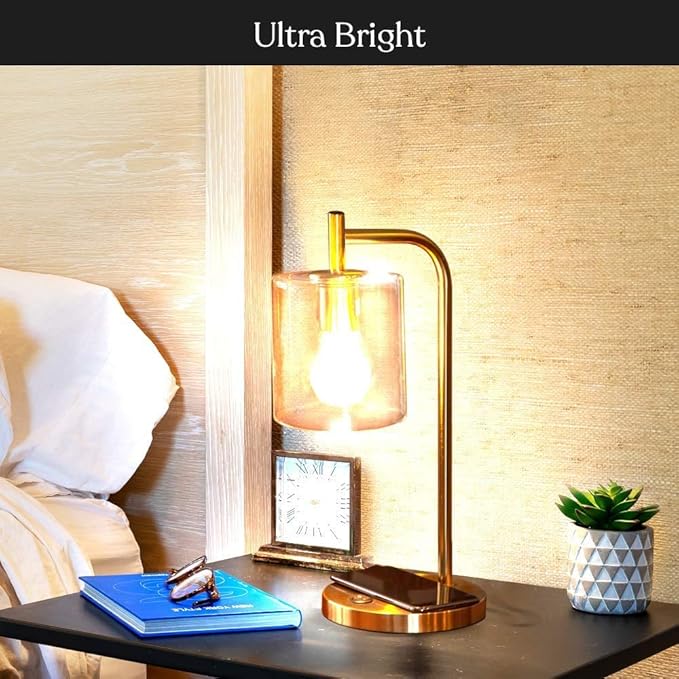 Brightech Elizabeth Table Lamp with Wireless Charging Pad and USB Port, Bedside Reading Lamp, Vintage Brass Gold Desk Lamp, Nightstand Lamp with LED Bulb for Bedroom, Living Room, Office