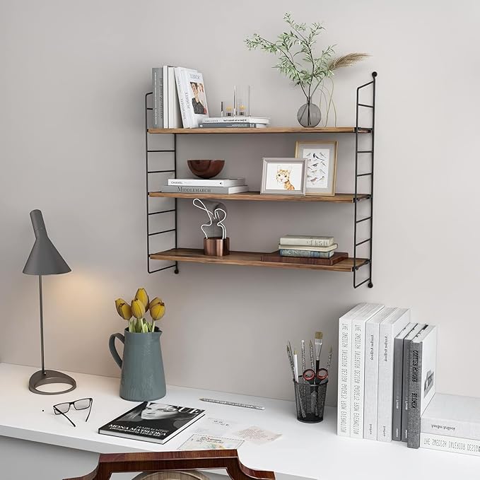 Floating Shelves Rustic Wood Wall Shelves Adjustable Metal Frame Decorative Hanging Storage Shelves for Bathroom, Living Room, Bedroom, Kitchen, Office 24 Inch (24 in)