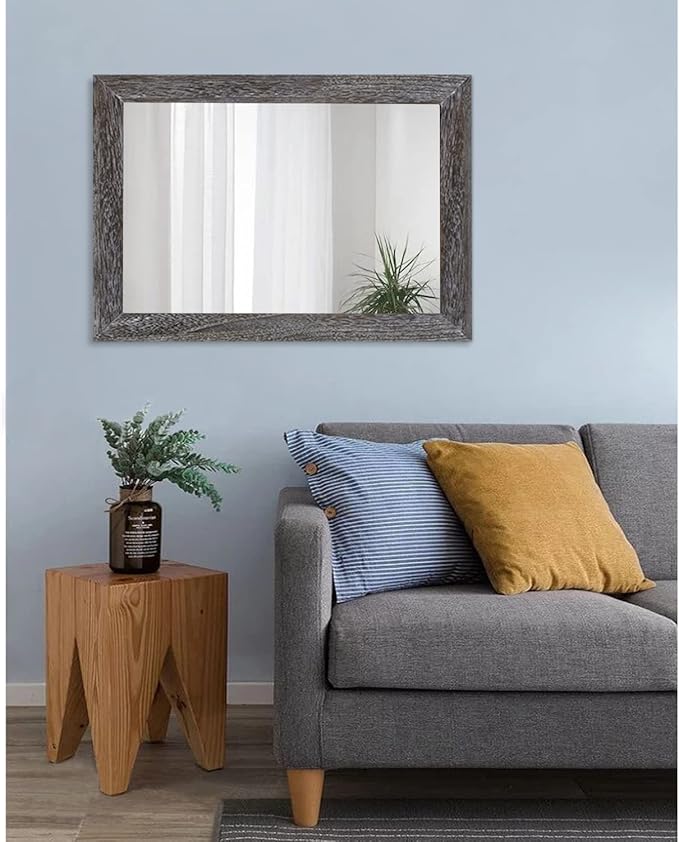 AAZZKANG Wall Mirror with Rectangle Wood Frame Large 28"x20" Rustic Decorative Hanging Mirrors for Bedroom Bathroom Living Room Home Office