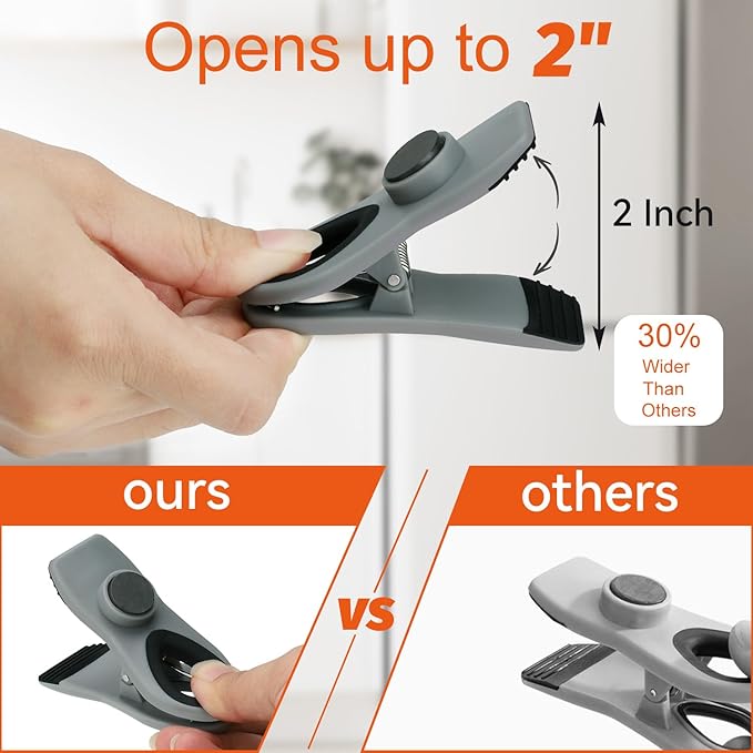 TACGEA Chip Clips, Magnetic Bag Clips with Air Tight Seal for Food Storage, 12 Pieces (Gray)