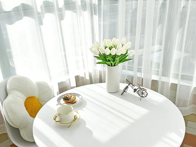 Mandy's Artificial Tulips 28 Stems White PU Faux Flowers for Wedding Home Decor 13.5 Inch