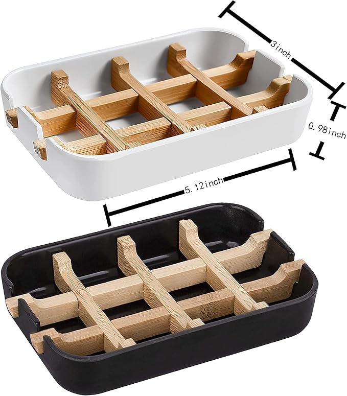 Aoheuo Modern Bamboo Fiber soap Holder and soap Dish Combination (Removable), White, 5.12 Long by 3 Wide, 0.98 inches high, Used in Kitchens, bathrooms, and bar Sinks