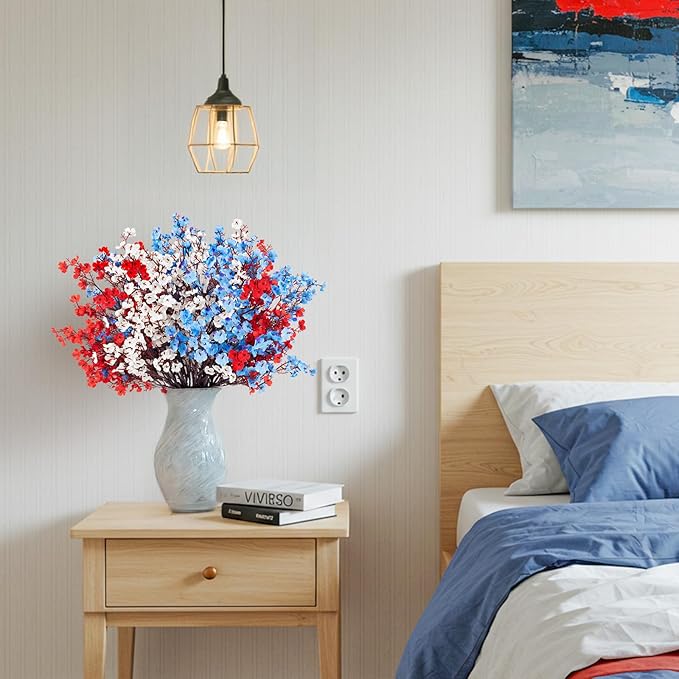 4th of July Babys Breath Artificial Flowers 16 Bundles Red White Blue Fake Silk Flowers Patriotic Memorial Flowers for Independence Day Home Floral Arrangement Table Centerpieces Decorations
