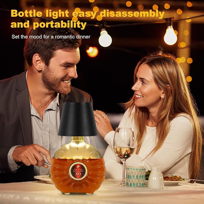 Wireless Bottle Lamp, 2025 New 3 Color Rechargeable Wine Bottle Lights, Bottle Lamp Shade with Touch Dimming for Bedroom, Bar, Restaurants and Outdoor Use (Black)