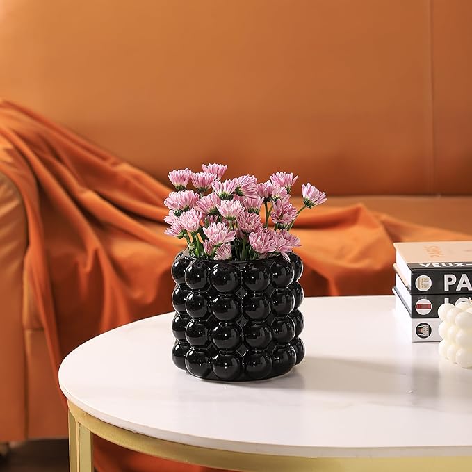 Bubble Vase, Black Ceramic Vase, Small Vase, Flower Vase, Boho Vase, Decorative Vase, Vase Decor for Living Room, Office, Bathroom, Shelf, Fireplace, Farmhouse, Coffee Table, 5 Inches