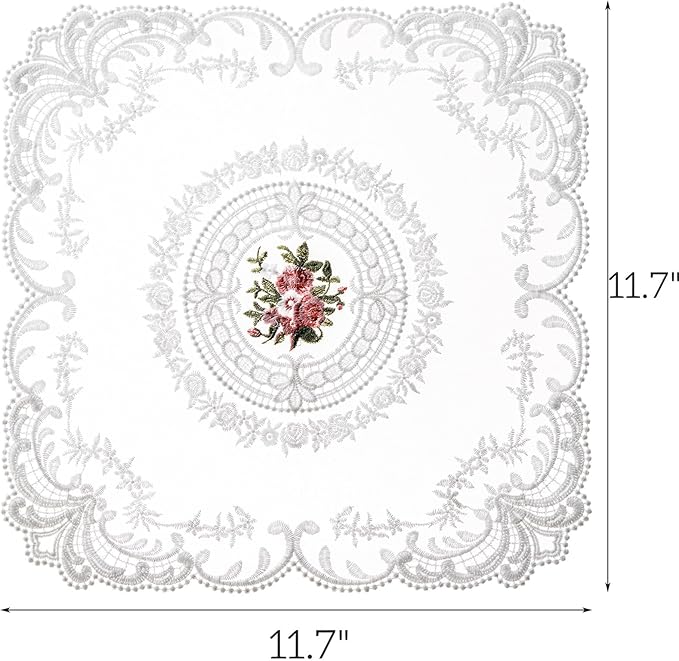 AVLA 6 Pack Lace Placemats, Retro French Style Cup Mat, Embroidered Dinning Table Place Mats, Fashionable Flower Vintage Crochet Lunchmat Doilies, Square Hollow Vase Mat for Home Wedding Decoration