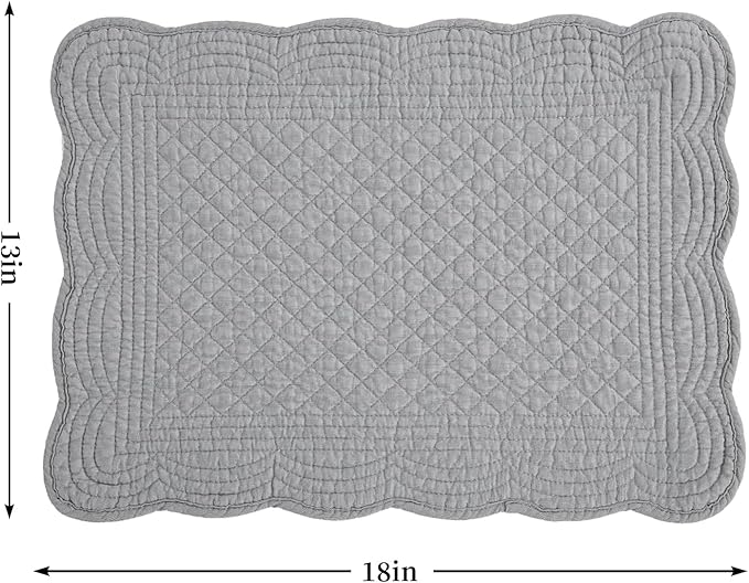 HOMBYS Quilted Placemats Set of 6 Washable-13x18 inches Rectangular Placemats for Kitchen Table-100% Cotton Fabric Rectangular Table Mats, (Dark Grey)