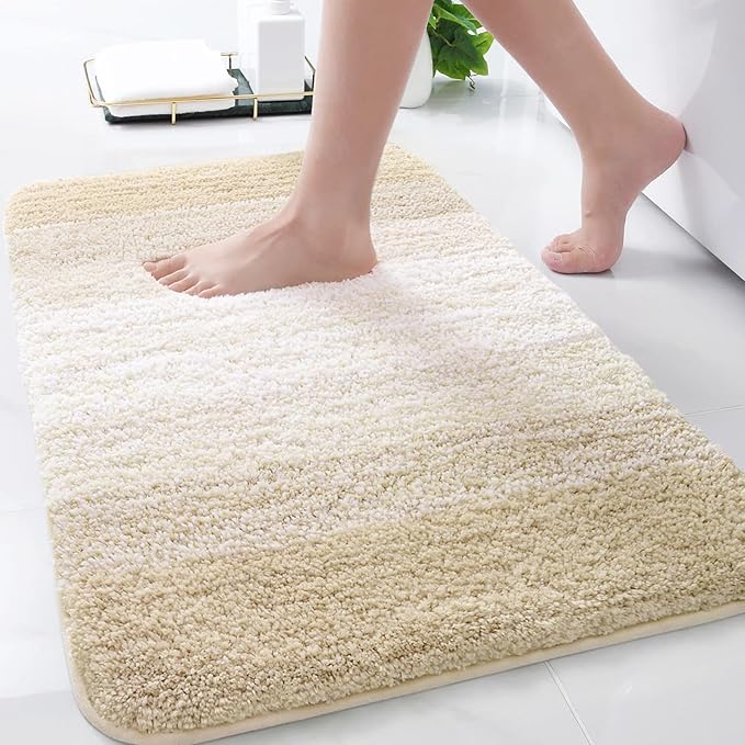 Arotive Microfiber Bathroom Rugs, Shaggy Soft and Absorbent Bath Rug, Non-Slip, Thick Plush Machine Washable Dry Bath Mats for Bathroom, Tub and Shower, 30x20, Light Beige