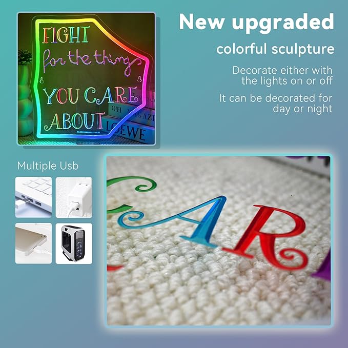 Fight For The Thing You Care About Neon Sign Classroom Neon Lights For Wall Decor Dimmable Colorful Light Up Sign For Bedroom Library Classroom Reading Study Room Decoration Boy Girls Gifts