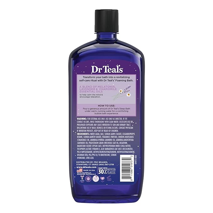 Dr Teal's Foaming Bath with Pure Epsom Salt, Sleep Blend with Melatonin, Lavender & Chamomile Essential Oils, 34 fl oz (Pack of 4)