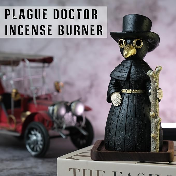 2025 Upgrade Plague Doctor Incense Holder, Plague Doctor Cone Burner Eyes Will Smoke, Handmade Craftfor Desktop Resin Ornament for Home Decoration, Effective Stress & Anxiety Relief. (Large Doctor)