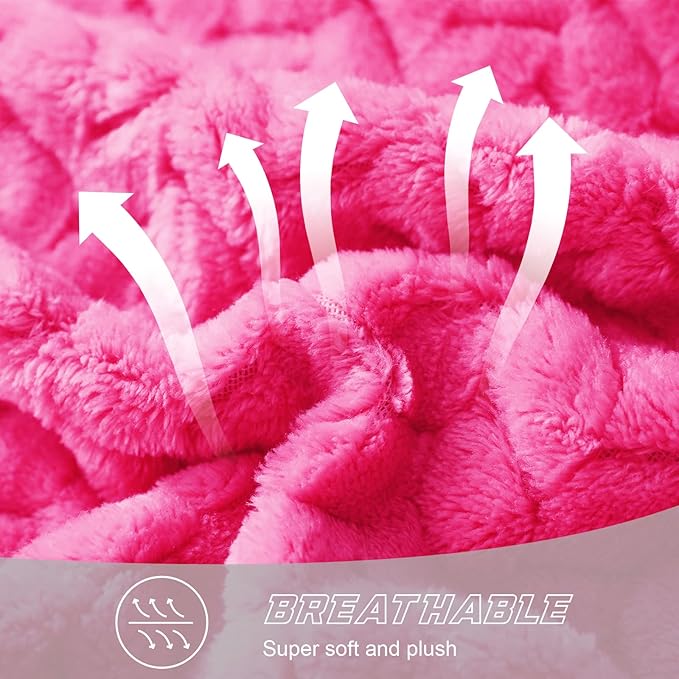 Exclusivo Mezcla Hot Pink Fleece Throw Blanket for Couch and Bed, 50x70 Inches Soft Cozy Jacquard Flannel Blankets, Lightweight Fuzzy Plush Warm Throws for All Seasons