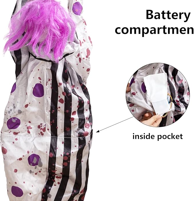HollyHOME Halloween Animated Hanging Clown with Glowing Eyes Creepy Sound and Shaking Body Halloween Decorations Outdoor Scary Haunted House Outdoor Prop Decor 60’’