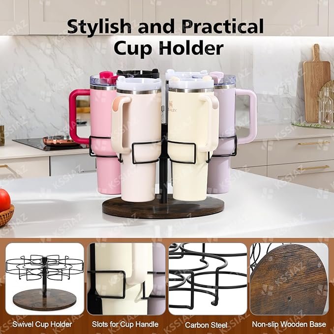 Water Bottle Organizer for Stanley 40 oz, Rotating Stanley Cup Organizer Holder, Tumbler Organizer Holder, Stanley Cup Accessories, Easy to Install, Vintage Brown๏ผPatented Product๏ผ
