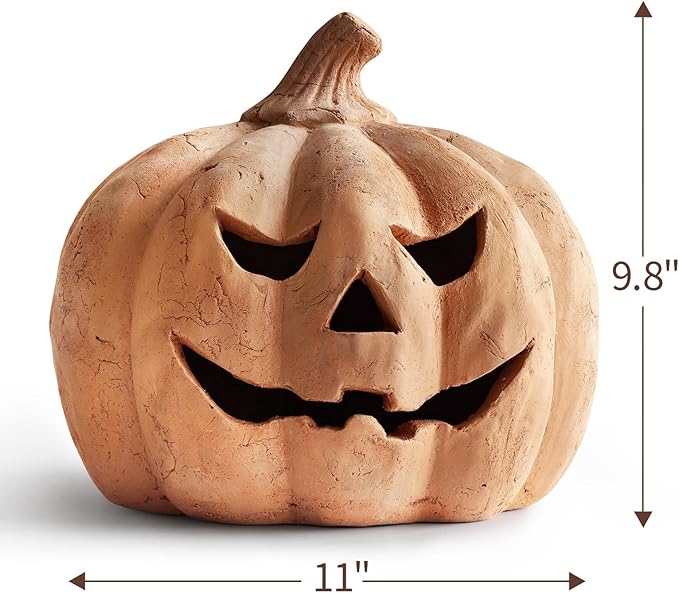 Fall Decorations for Home - Halloween Decorations - Handmade Terracotta Pumpkin Jack O' Lantern Outdoor Indoor -Vintage Halloween Autumn Party Farmhouse Table Decor for Front Porch Door Mantel(Medium)