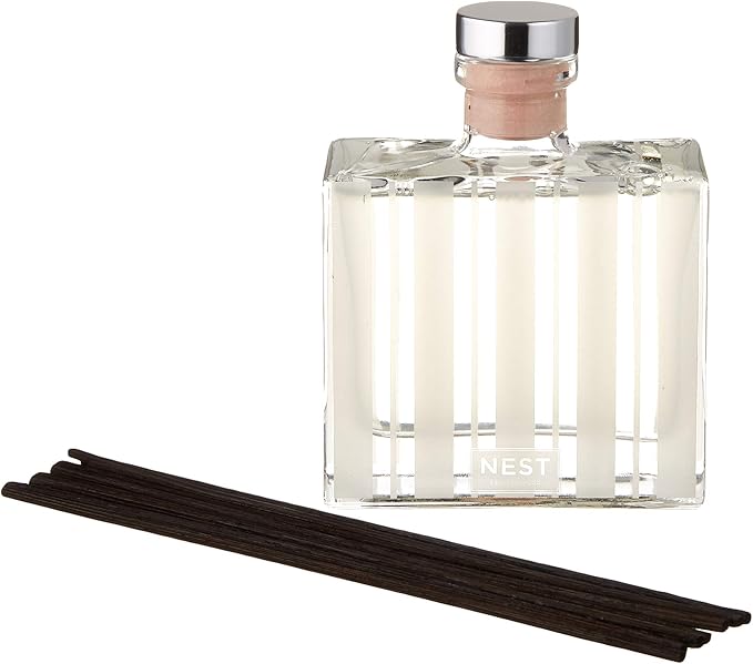 NEST New York Reed Diffuser, Lemongrass & Ginger - 5.9 fl oz - Fragrance for Up to 90 Days - Reusable, Refillable Glass Holder - Includes 8 All-Natural Reed Sticks - Flame Free