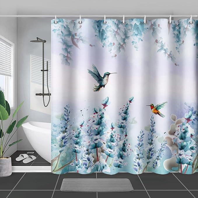 AILONEN Waterproof Floral Shower Curtain for Bathroom,Blue Botanical Wisteria Lavender Flowers Shower Curtain,Watercolor Floral Decor Bathroom Polyester with Grommets and Hooks 48" W*72" H