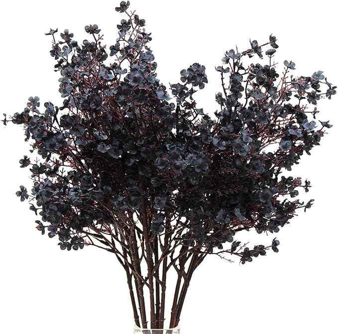 JAKY-Global Babys Breath Fabric Cloth Artificial Flowers 6 Bundle European Fake Silk Plants Decor Wedding Party Decoration Bouquets Real Touch DIY Home Garden (Black-6pcs)