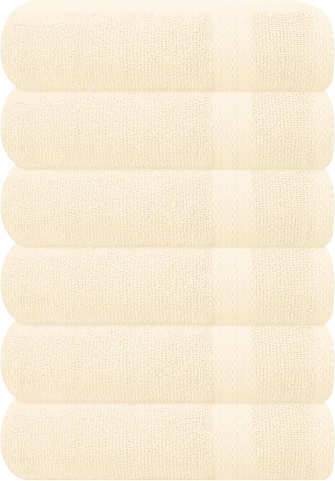 GLAMBURG Ultra Soft 6-Piece Hand Towel Set 16x28-100% Ringspun Cotton - Durable & Highly Absorbent Hand Towels - Ideal for use in Bathroom, Kitchen, Gym, Spa & General Cleaning - Ivory
