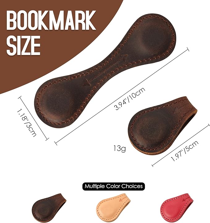 Magnetic Leather Bookmarks Book Marks for Reading Women Men Book Lovers Readers (Brown-2PC)