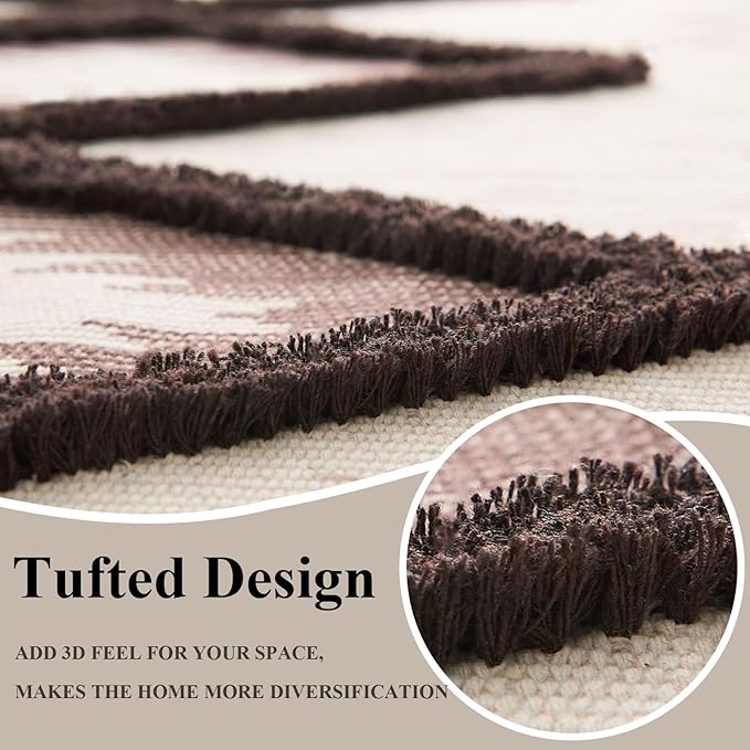 Boho Runner Rug 2'x4.3', Washable Hallway Rug Runner Non Slip Rubber Backed, Kitchen Farmhouse Area Rug Floor Mat with Tassels, Tufted Woven Cotton Entryway Carpet, Brown
