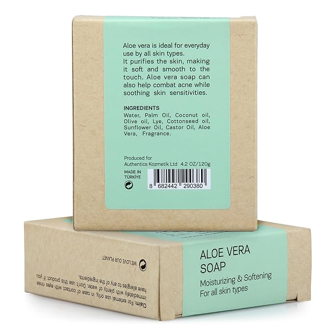 AUTHENTIC BATH & SOAP - Aloe Vera Soap Bar - Cold Processed, Natural, Soothing, Hydrating for Men & Women, Cruelty Free, Vegan, Handmade, Face & Body Wash for All Skin Types. (Pack of 2) 4.2 Oz Each