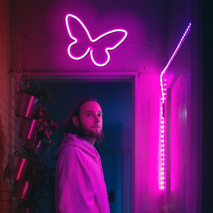 2 Butterfly Neon Signs, LED Night Lights for Bedroom & Kids Room Decor, USB/Battery Powered for Wedding, Birthday Parties & Art Decorations