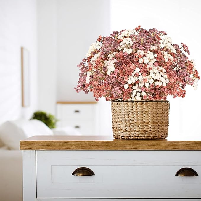 N&T NIETING Babys Breath Artificial Flowers Bulk, 24Pcs Fake Gypsophila Bouquet Flowers Real Touch Faux Babies Breath Arrangement for Wedding Floral Party Centerpieces Vase Decoration, Fall Orange