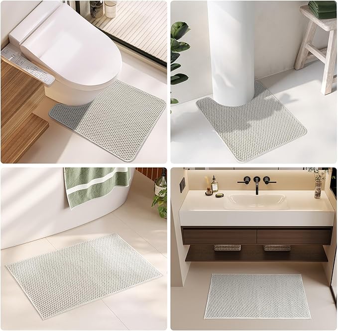 Bathroom Rugs Non Slip Washable, Super Absorbent Thin Bath Mat Small Quick Dry Low Pile Bathroom Rug, Ivory White 16"x24"